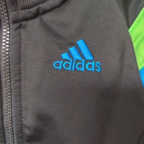 Adidas Track Jacket Toddler 18 Months Trefoil Full Zip Green Blue Stripes Neon - Picture 4 of 5